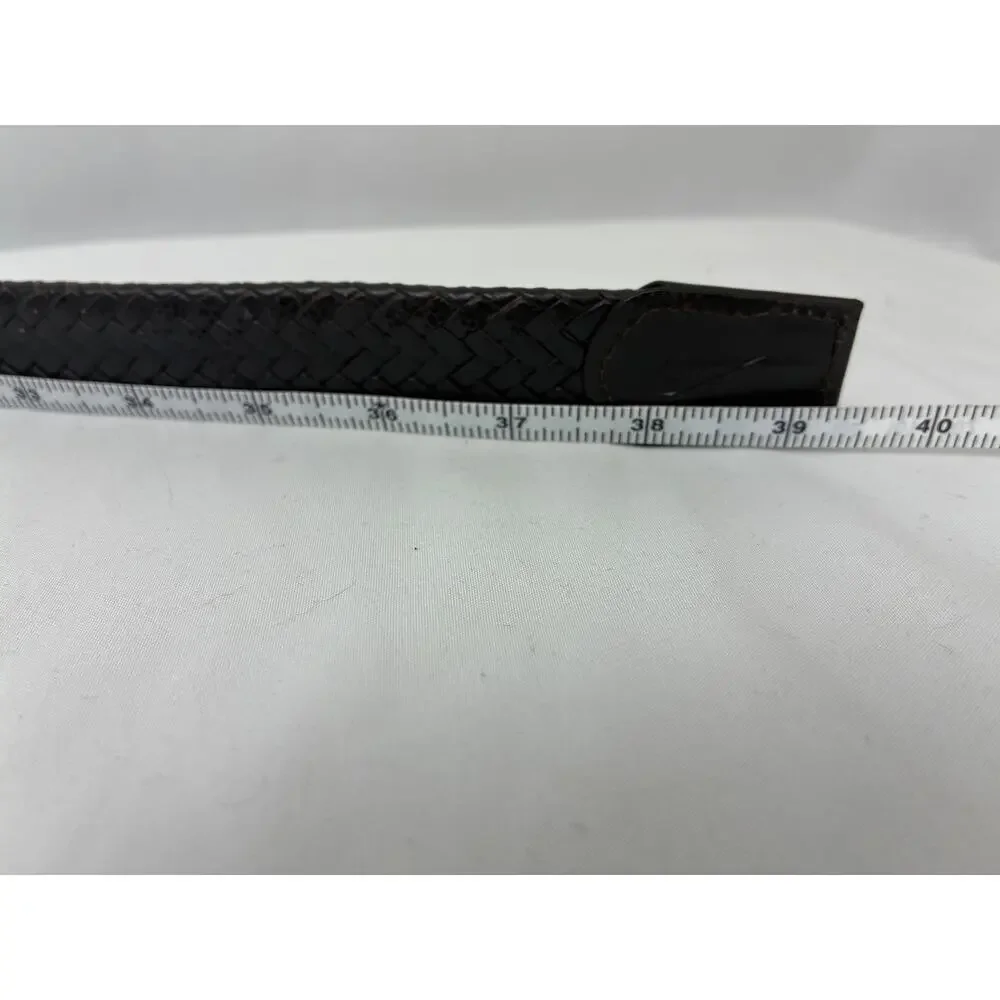 Nike Woven Braided Leather Belt Reversible 36 Brown Black Silver Tone Classic